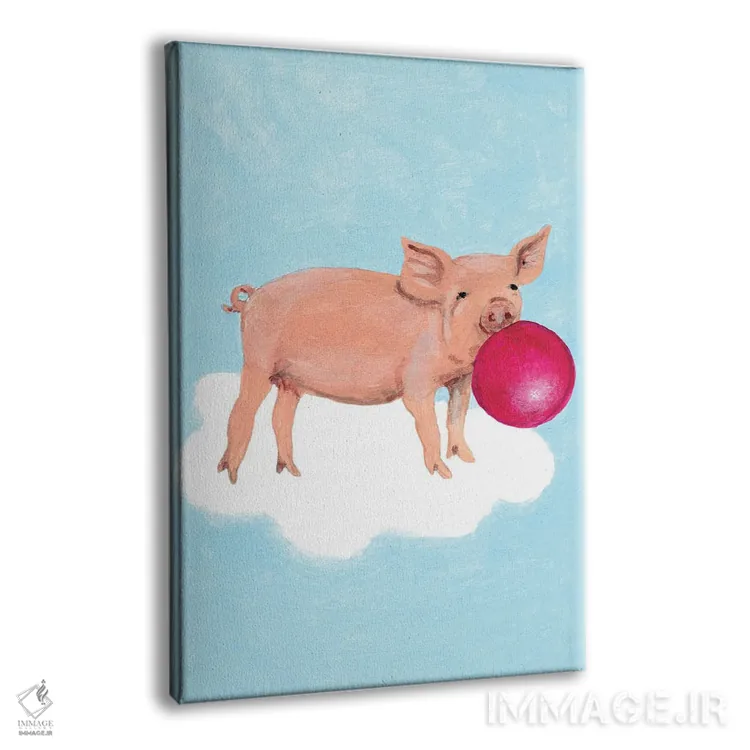 تابلو دکوراتیو خوک کوچولو با آدامس بادکنکی اثر کوکو د پاریس - نمای پرسپکتیو محصول