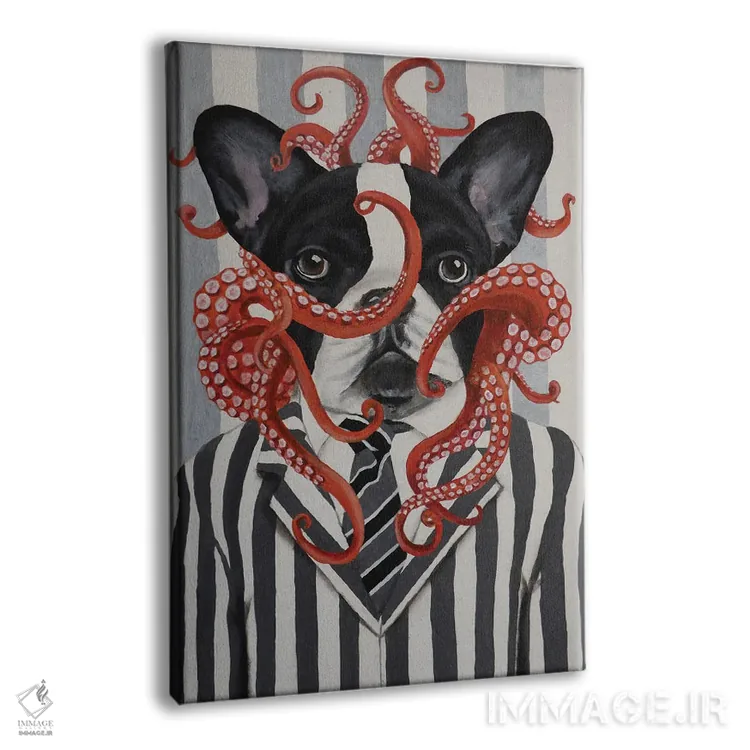 تابلو دکوراتیو بولداگ فرانسوی با هشت پا اثر کوکو د پاریس - نمای پرسپکتیو محصول