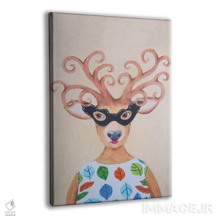 تابلو دکوراتیو بانوی گوزن نقاب دار اثر کوکو د پاریس - نمای پرسپکتیو محصول