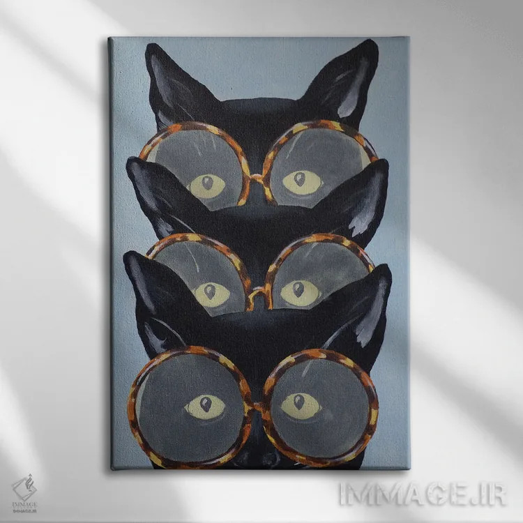 تابلو دکوراتیو سه گربه اثر کوکو د پاریس - نمای روبهرو روی دیوار
