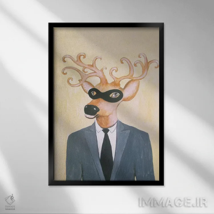 تابلو دکوراتیو گوزن نقاب دار اثر کوکو د پاریس - نمای قابدار مشکی