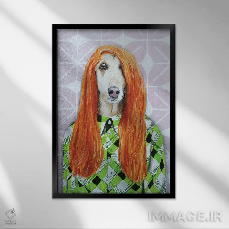 تابلو دکوراتیو سگ افغان رترو اثر کوکو د پاریس - نمای قابدار مشکی