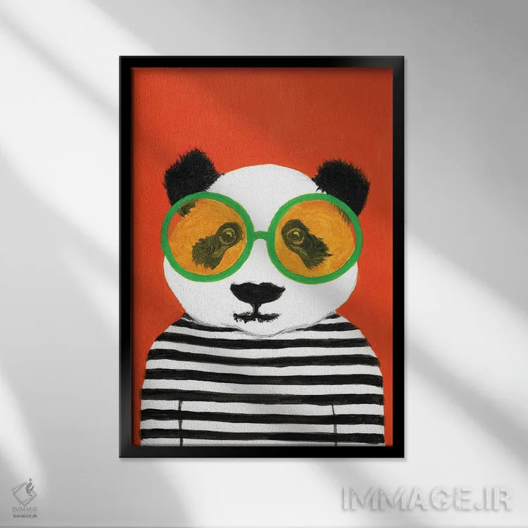 تابلو دکوراتیو پاندا راه راه اثر کوکو د پاریس - نمای قابدار مشکی