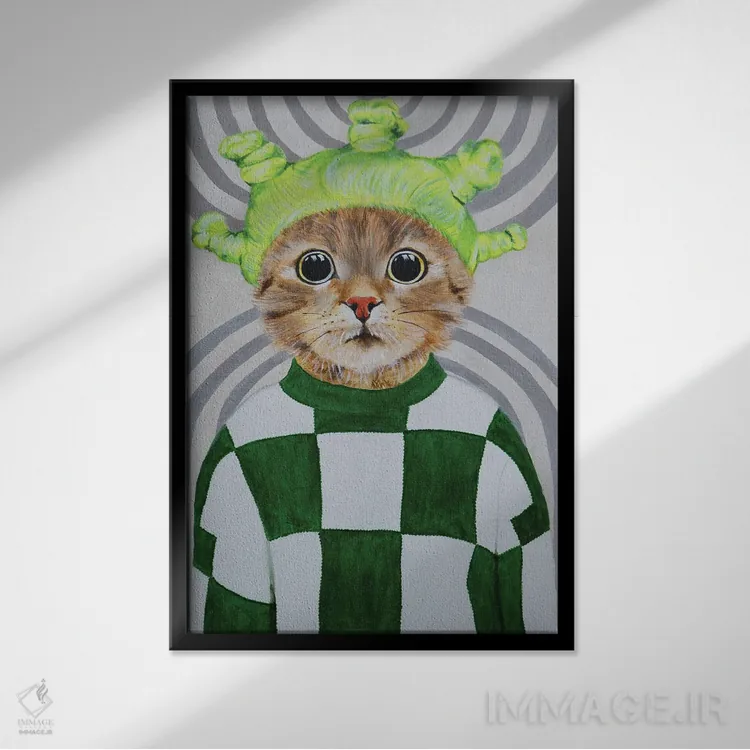 تابلو دکوراتیو گربه رترو اثر کوکو د پاریس - نمای قابدار مشکی