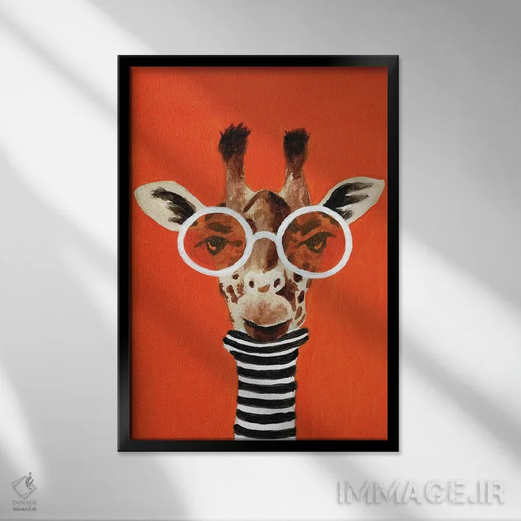 تابلو دکوراتیو زرافه راه راه اثر کوکو د پاریس - نمای قابدار مشکی
