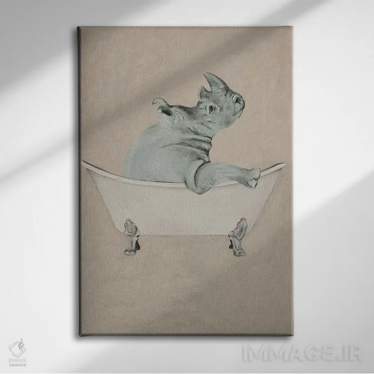 تابلو دکوراتیو کرگدن در وان حمام اثر کوکو د پاریس - نمای روبهرو روی دیوار