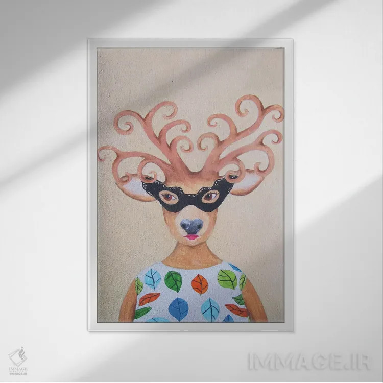 تابلو دکوراتیو بانوی گوزن نقاب دار اثر کوکو د پاریس - نمای قابدار سفید