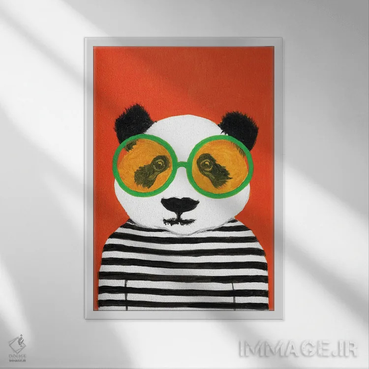 تابلو دکوراتیو پاندا راه راه اثر کوکو د پاریس - نمای قابدار سفید