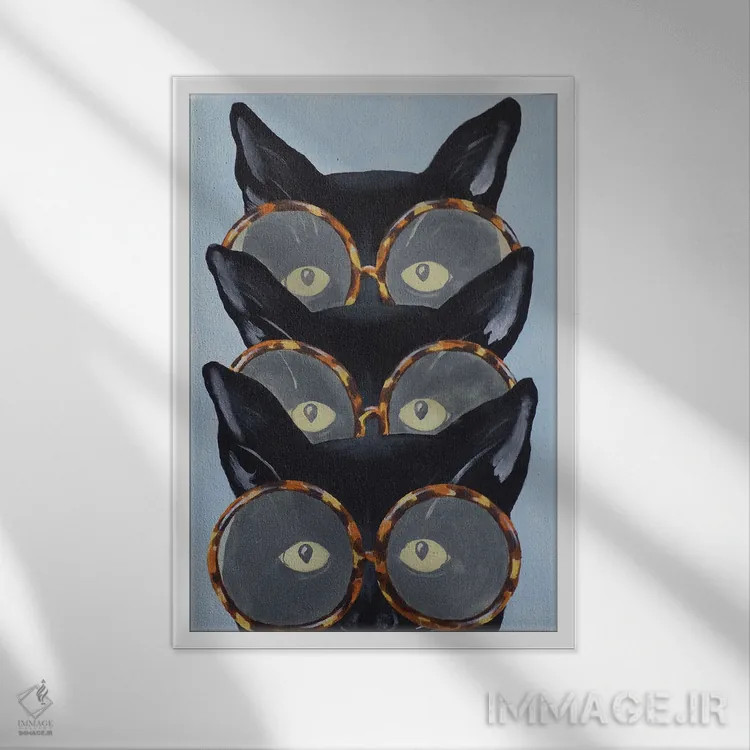 تابلو دکوراتیو سه گربه اثر کوکو د پاریس - نمای قابدار سفید