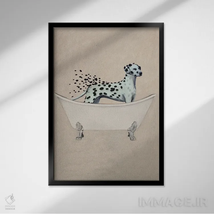 تابلو دکوراتیو دالماتین در وان حمام اثر کوکو د پاریس - نمای قابدار مشکی