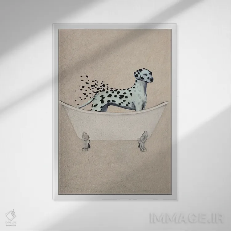 تابلو دکوراتیو دالماتین در وان حمام اثر کوکو د پاریس - نمای قابدار سفید