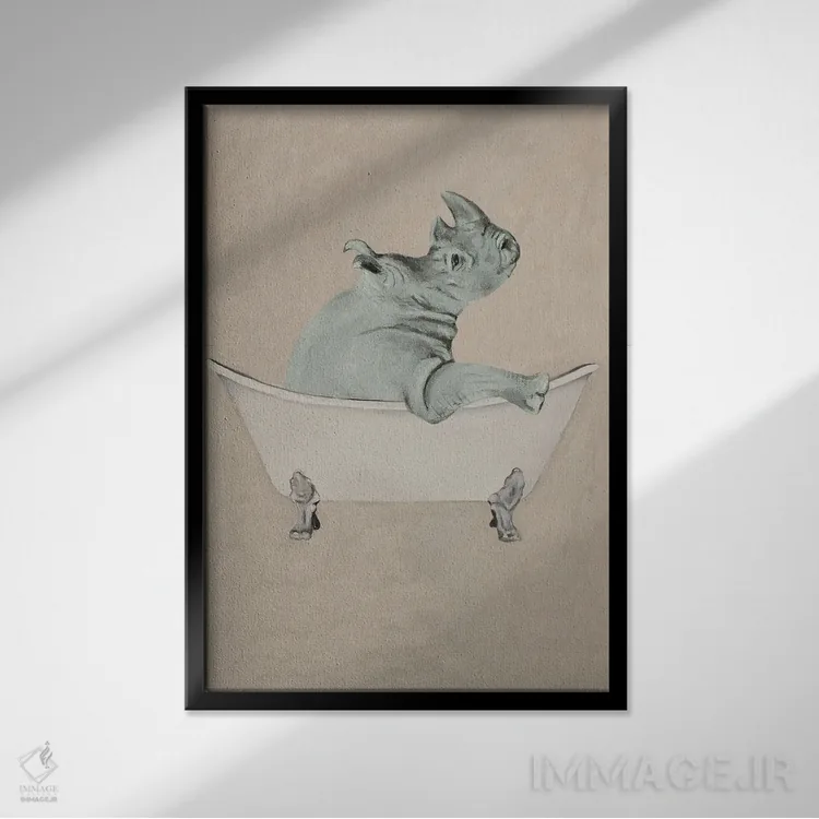 تابلو دکوراتیو کرگدن در وان حمام اثر کوکو د پاریس - نمای قابدار مشکی