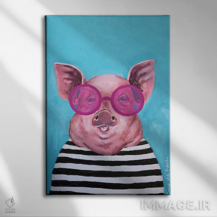 تابلو دکوراتیو خوک راه راه اثر کوکو د پاریس - نمای روبهرو روی دیوار