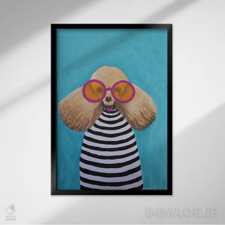 تابلو دکوراتیو پودل راه راه اثر کوکو د پاریس - نمای قابدار مشکی