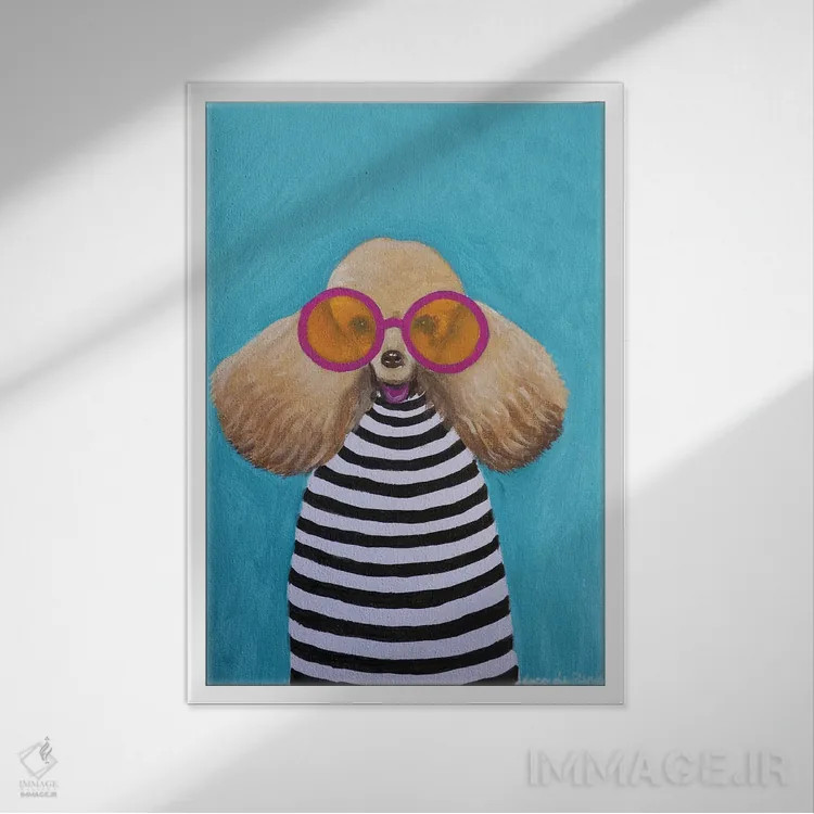 تابلو دکوراتیو پودل راه راه اثر کوکو د پاریس - نمای قابدار سفید