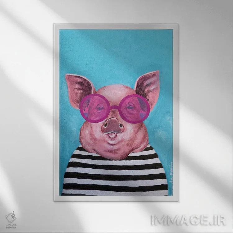 تابلو دکوراتیو خوک راه راه اثر کوکو د پاریس - نمای قابدار سفید