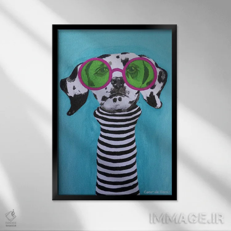 تابلو دکوراتیو دالماتین راه راه اثر کوکو د پاریس - نمای قابدار مشکی