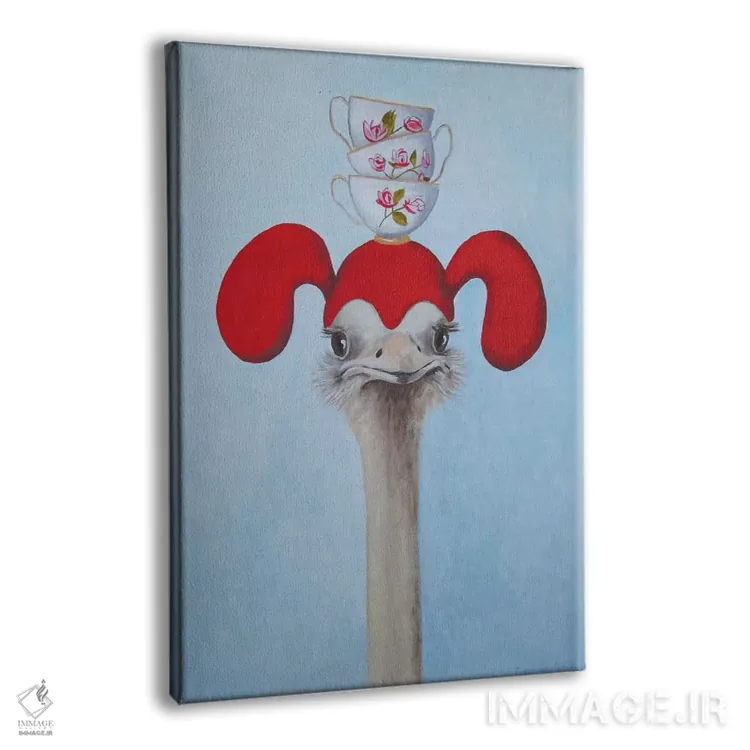 تابلو دکوراتیو شترمرغ با فنجان های چای روی هم اثر کوکو د پاریس - نمای پرسپکتیو محصول