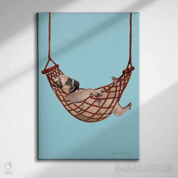 تابلو دکوراتیو پاگ در تاب hammock اثر کوکو د پاریس - نمای روبهرو روی دیوار