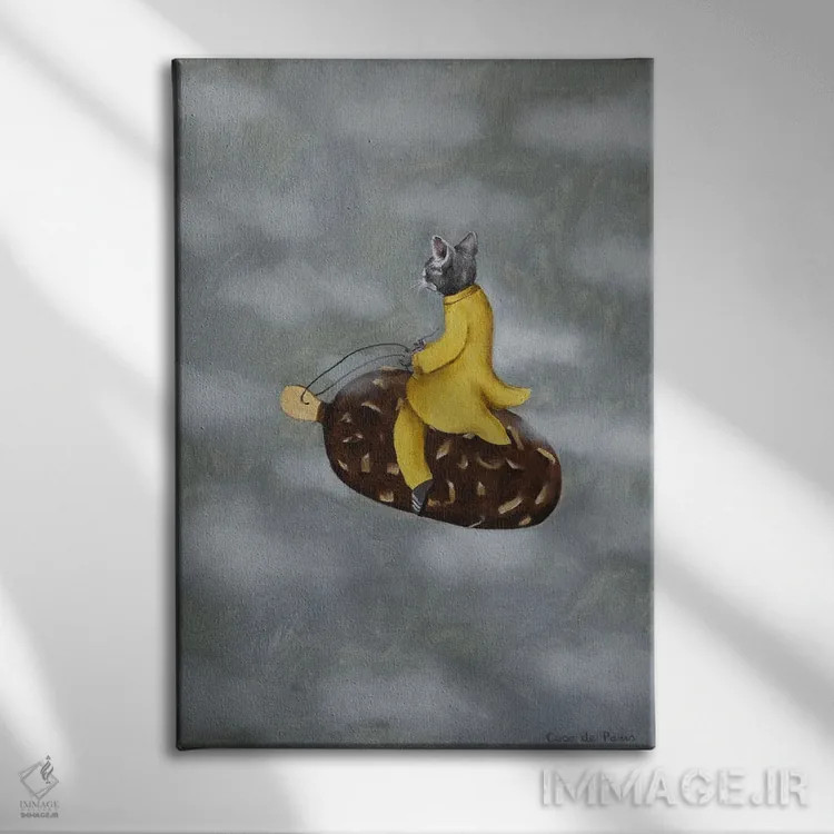 تابلو دکوراتیو گربه روی بستنی اثر کوکو د پاریس - نمای روبهرو روی دیوار