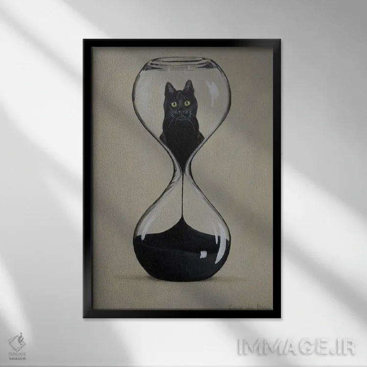 تابلو دکوراتیو گربه شنی اثر کوکو د پاریس - نمای قابدار مشکی