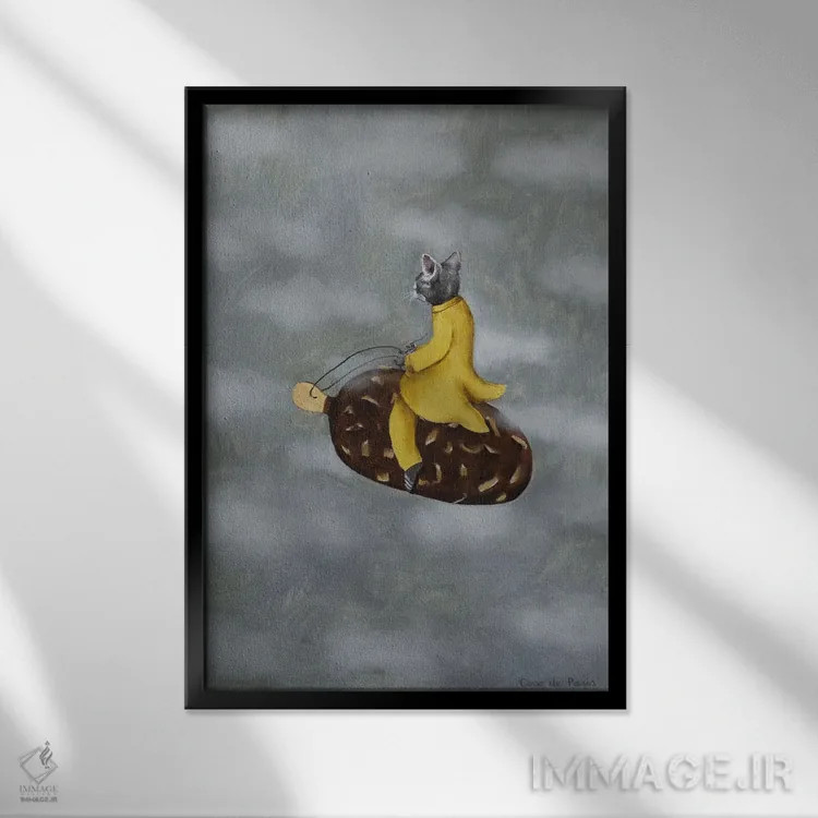 تابلو دکوراتیو گربه روی بستنی اثر کوکو د پاریس - نمای قابدار مشکی