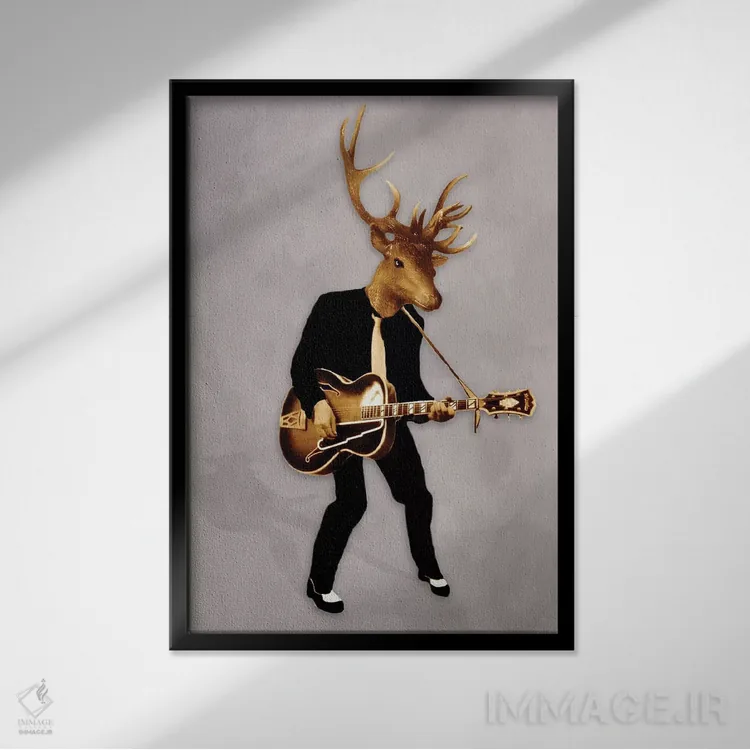 تابلو دکوراتیو گوزن راک زن اثر کوکو د پاریس - نمای قابدار مشکی