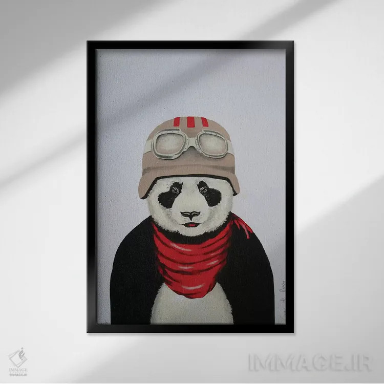 تابلو دکوراتیو پاندا با کلاه ایمنی اثر کوکو د پاریس - نمای قابدار مشکی