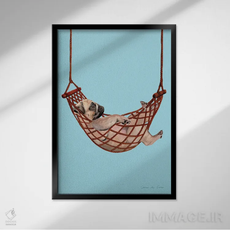 تابلو دکوراتیو پاگ در تاب hammock اثر کوکو د پاریس - نمای قابدار مشکی