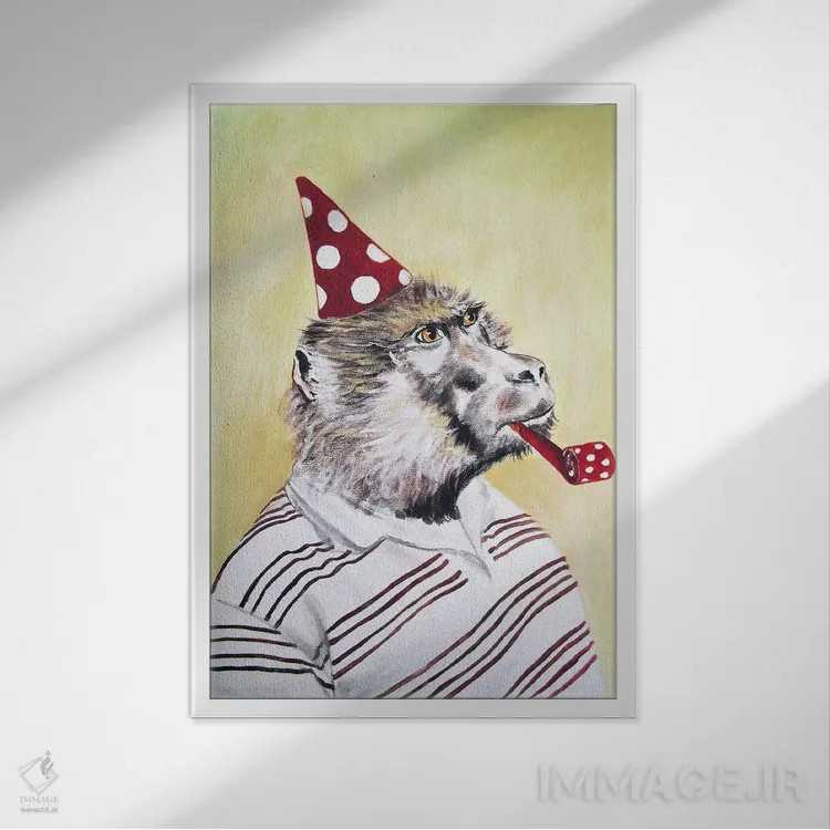 تابلو دکوراتیو گوریل پارتی اثر کوکو د پاریس - نمای قابدار سفید