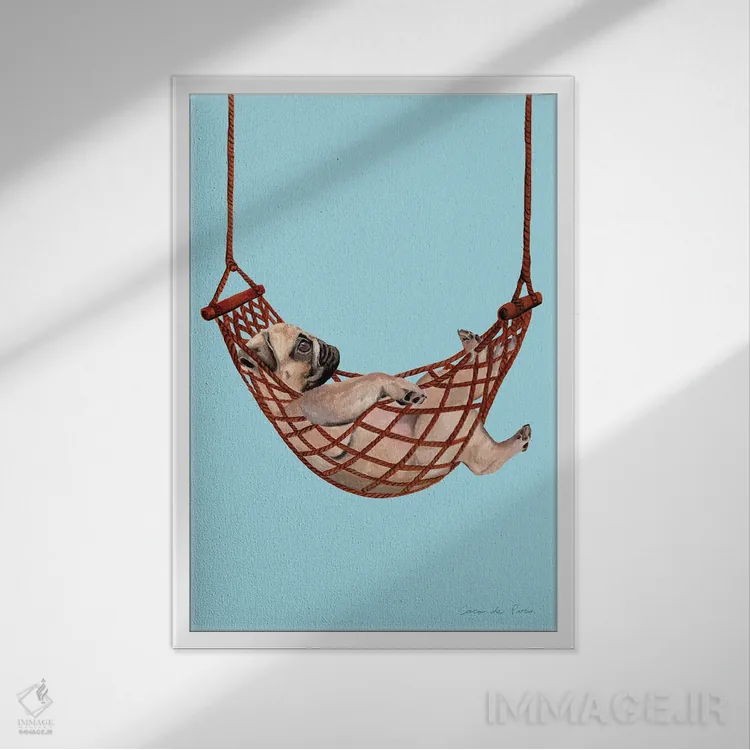تابلو دکوراتیو پاگ در تاب hammock اثر کوکو د پاریس - نمای قابدار سفید