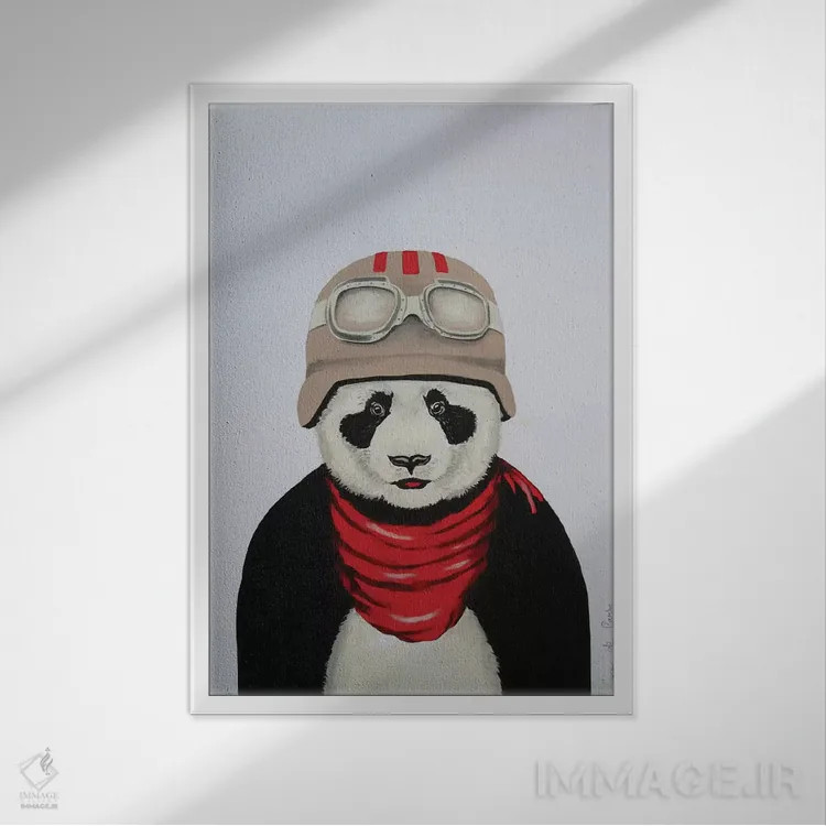 تابلو دکوراتیو پاندا با کلاه ایمنی اثر کوکو د پاریس - نمای قابدار سفید