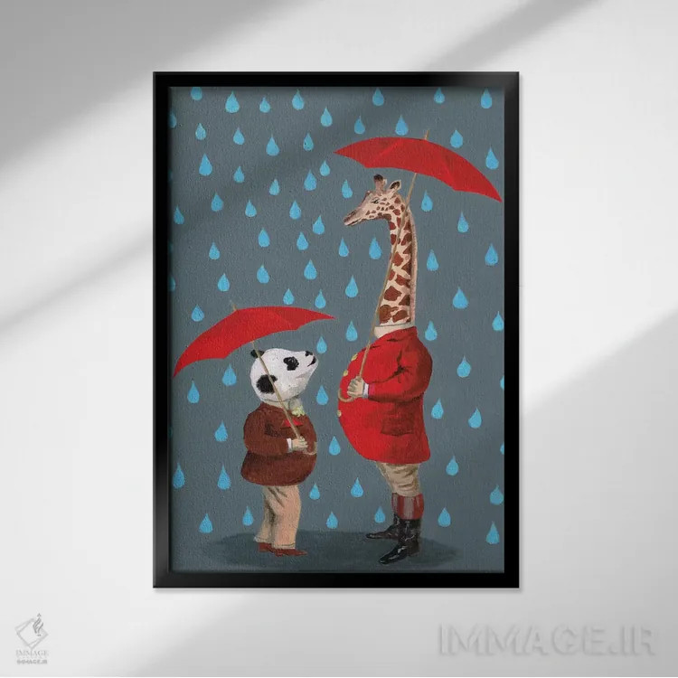 تابلو دکوراتیو پاندا و زرافه اثر کوکو د پاریس - نمای قابدار مشکی