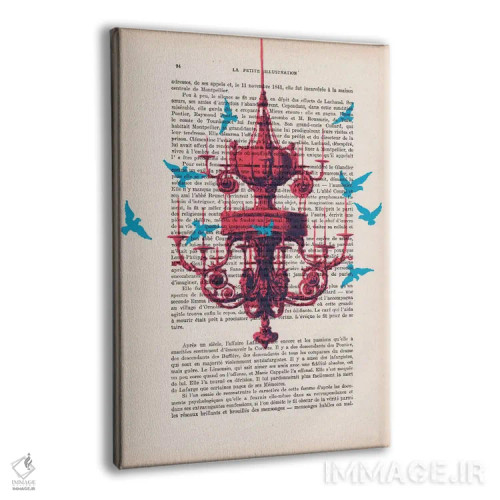 تابلو مدرن لوستر با پرندگان آبی اثر کوکو د پاریس - نمای پرسپکتیو محصول