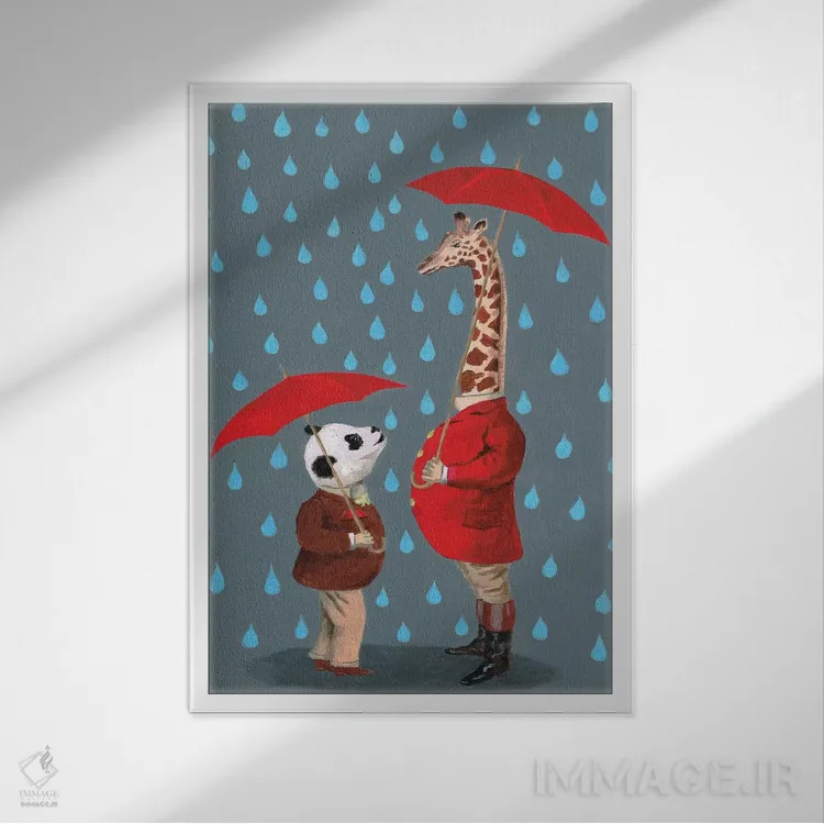 تابلو دکوراتیو پاندا و زرافه اثر کوکو د پاریس - نمای قابدار سفید