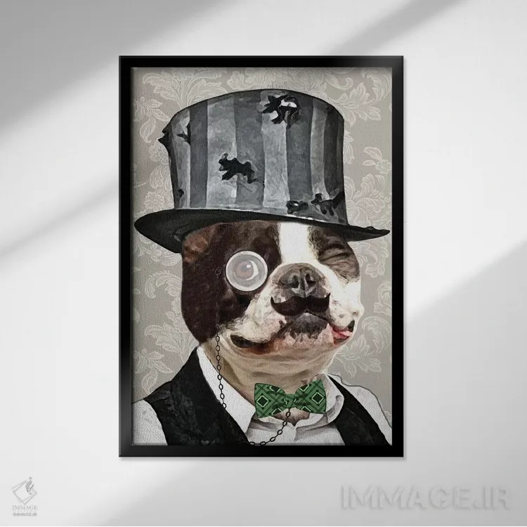 تابلو دکوراتیو بولداگ استیم پانک اثر کوکو د پاریس - نمای قابدار مشکی