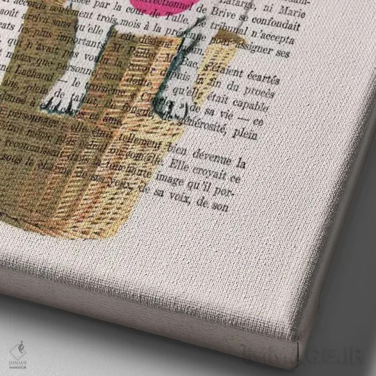 تابلو دکوراتیو بولداگ در بالون گل دار اثر کوکو د پاریس - نمای نزدیک بافت بوم