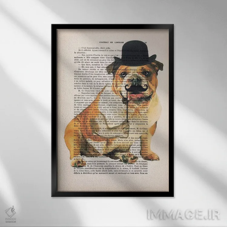 تابلو دکوراتیو بولداگ انگلیسی اثر کوکو د پاریس - نمای قابدار مشکی