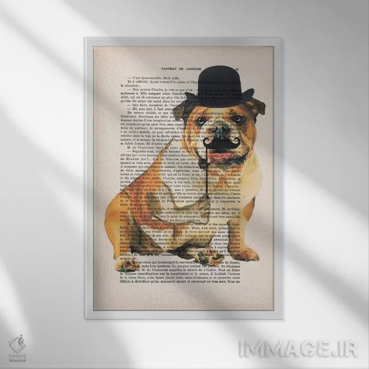 تابلو دکوراتیو بولداگ انگلیسی اثر کوکو د پاریس - نمای قابدار سفید