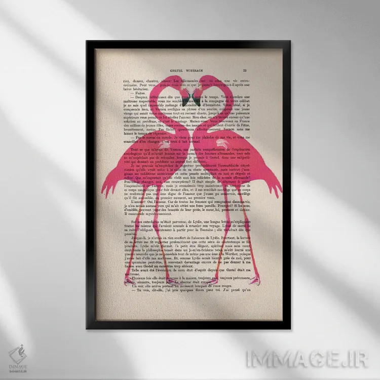 تابلو دکوراتیو قلب فلامینگو اثر کوکو د پاریس - نمای قابدار مشکی