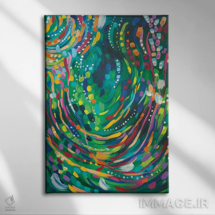 تابلو انتزاعی جنگل شب اثر سارا کوی - نمای روبهرو روی دیوار