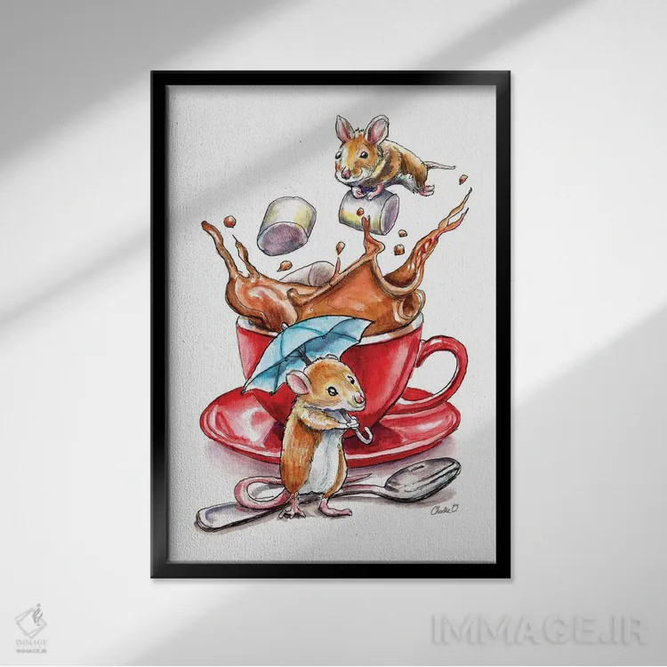 تابلو دکوراتیو درست کردن هات چاکلت اثر چارلی اوشیلدز - نمای قابدار مشکی