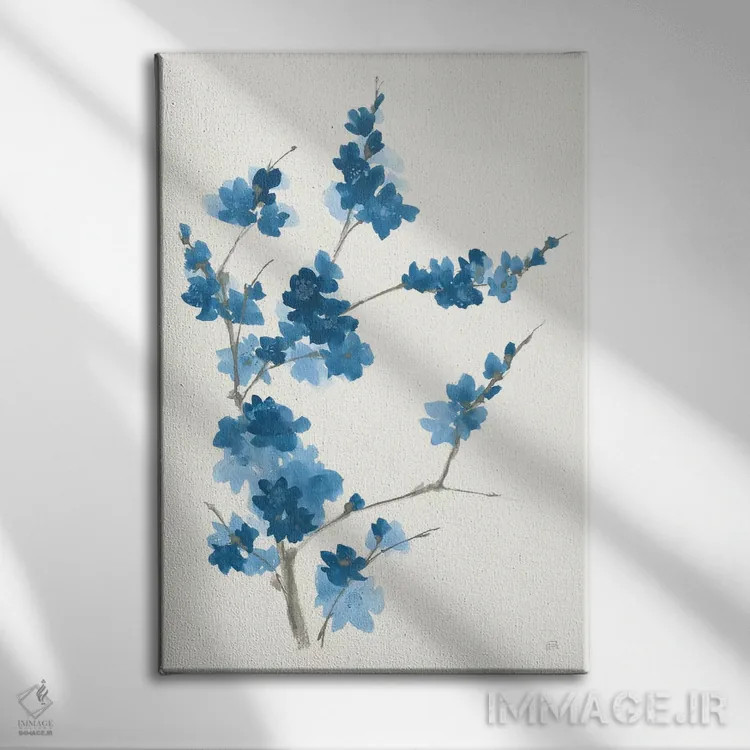 تابلو دکوراتیو شاخه آبی شماره یک اثر کریس پاشکه - نمای روبهرو روی دیوار