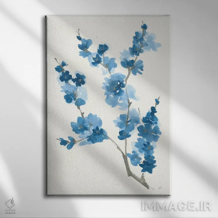 تابلو دکوراتیو شاخه آبی شماره چهار اثر کریس پاشکه - نمای روبهرو روی دیوار