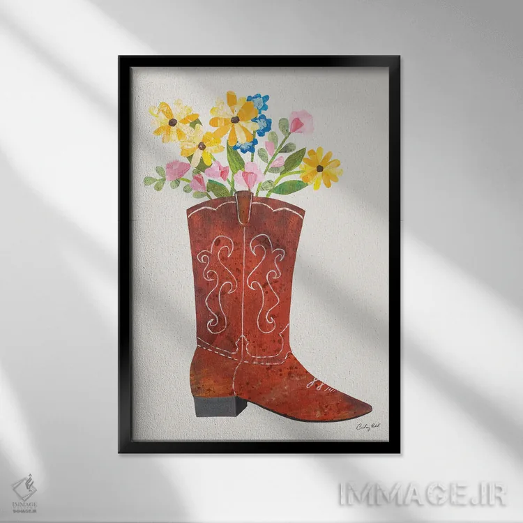 تابلو دکوراتیو چکمه کابوی دخترانه غربی شماره پنج اثر کورتنی پرال - نمای قابدار مشکی