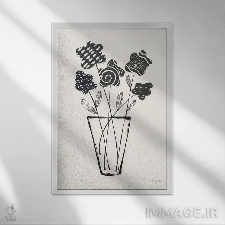 تابلو مینیمال گل های مدرن شماره دو اثر کورتنی پرال - نمای قابدار سفید