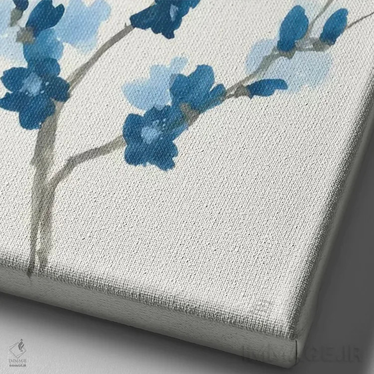 تابلو دکوراتیو شاخه آبی شماره دو اثر کریس پاشکه - نمای نزدیک بافت بوم