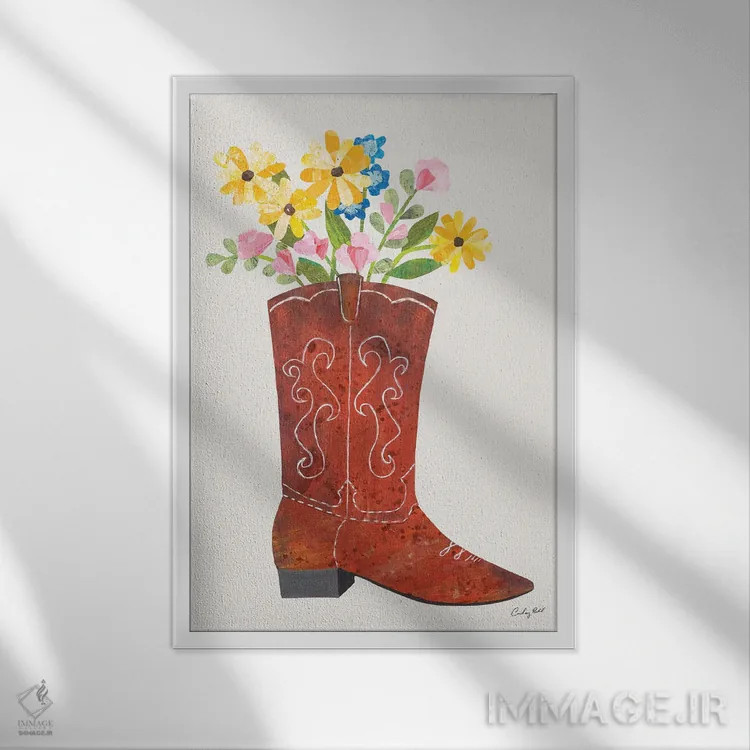 تابلو دکوراتیو چکمه کابوی دخترانه غربی شماره پنج اثر کورتنی پرال - نمای قابدار سفید