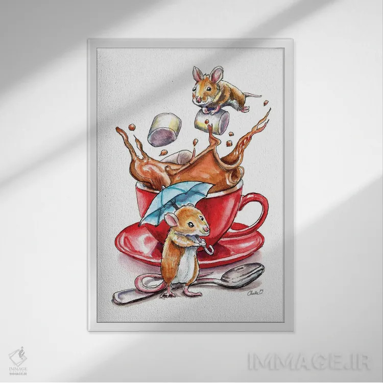 تابلو دکوراتیو درست کردن هات چاکلت اثر چارلی اوشیلدز - نمای قابدار سفید