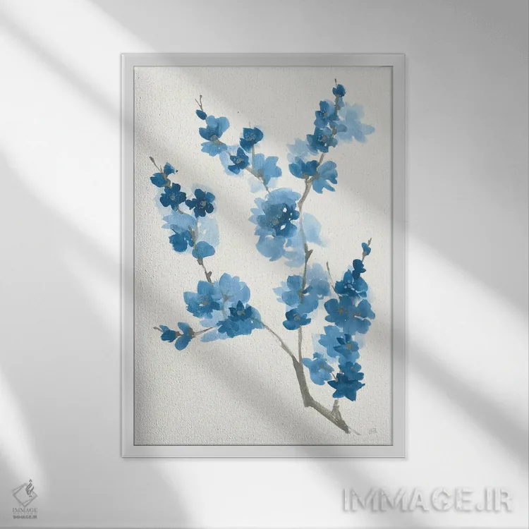 تابلو دکوراتیو شاخه آبی شماره چهار اثر کریس پاشکه - نمای قابدار سفید